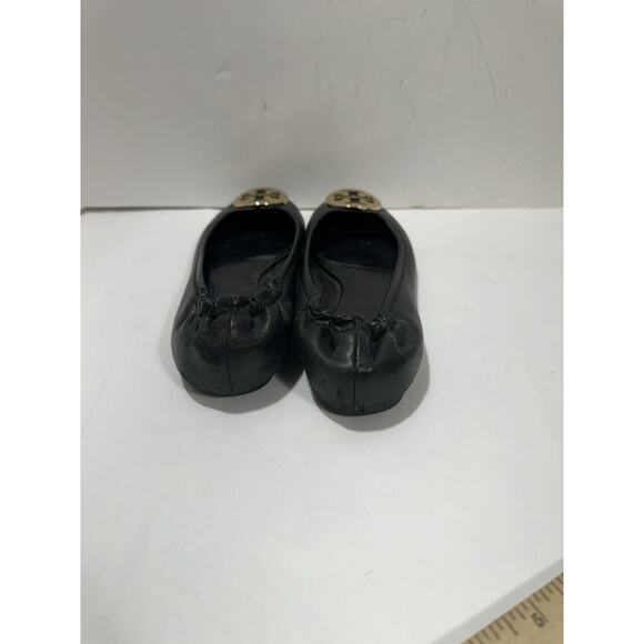 TORY BURCH Reva Ballet Flats Black Gold Medallion Logo Sz 7.5 See Pictures - Picture 5 of 7